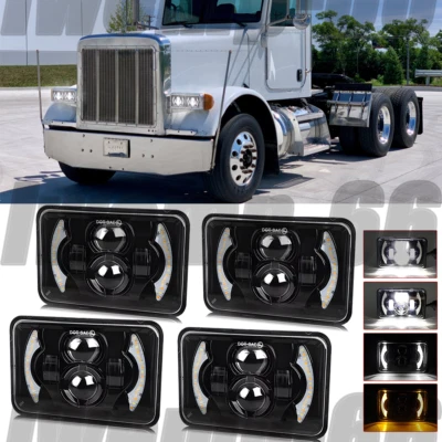 Faros LED de haz alto/bajo para camión Peterbilt Kenworth Freightliner 4 piezas 4x6" Foto 1 de 4