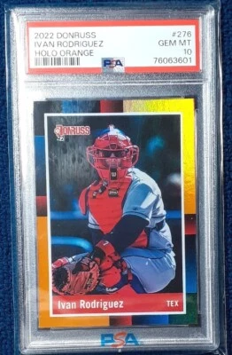 Lote de 2 tarjetas 2022 Donruss #276 Iván Rodriguez & SP Pudge PSA 10,9 Holo lámina naranja Foto 1 de 4