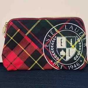 ESTEE LAUDER Plaid Zippered Make-up Cosmetic Travel Bag 9" x 5.5" NEW - Picture 1 of 9