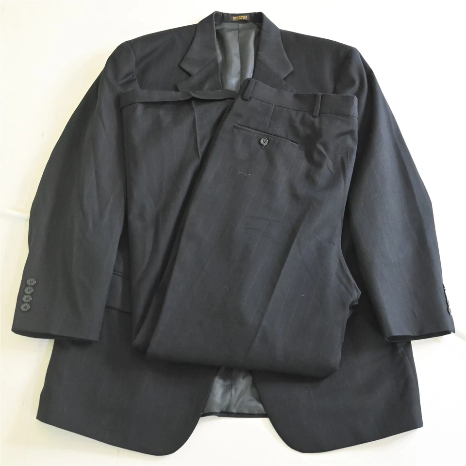 Traje De Colección Oscar de la Renta 43L 44L 38x32 Azul Marino Rayas 100% Lana Para Hombre Foto 1 de 4