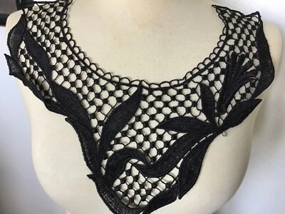 3 PCS LOVELY BLACK DOT  RAYON VENISE COLLAR APPLIQUE - Image 1 of 3