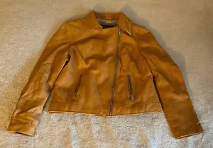 Schwarze hellbraune hellbraune Leder-Motorradjacke mit Nieten asymmetrischer Reißverschluss Damenmantel - Bild 1 von 24