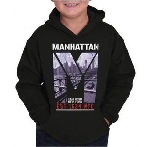 Manhattan East River New York Est 1624 NYC Youth Hooded Sweatshirt Boy or Girl - Picture 1 of 7