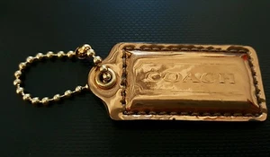 COACH SMALL HANGTAG BRONZE COPPER TONE PATENT LEATHER AND GOLD TONE CHAIN  - Picture 1 of 2