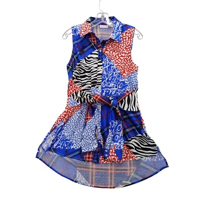 Top sin mangas New York & Company estampado a cuadros retazos corbata cintura S Foto 1 de 4