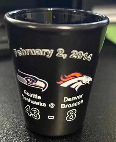 Seattle Seahawks Super Bowl XLVIII Champions Champs SHOT GLASS Feb 2, 2014 Cover