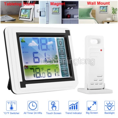Digital LCD Indoor & Outdoor Weather Station Clock Calendar Thermometer Wireless - Image 1 of 4