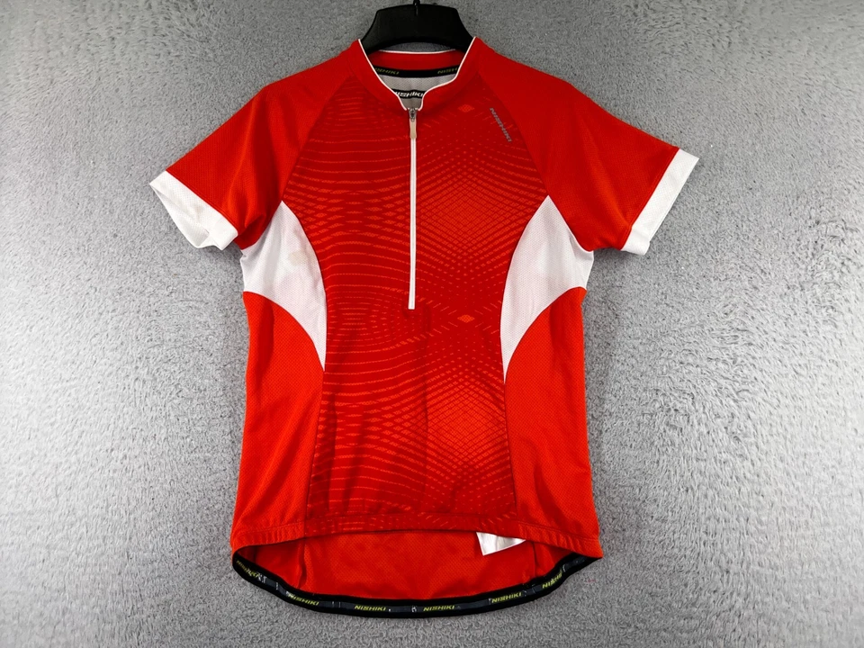 Nishiki Cycling Jersey Womens Medium Red White 1/2 Zip Polyester Pockets READ - Image 1 of 4