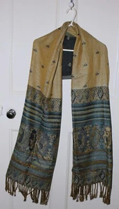 Blue and Gold Paisley Pashmina - #WSC210 - Picture 1 of 2