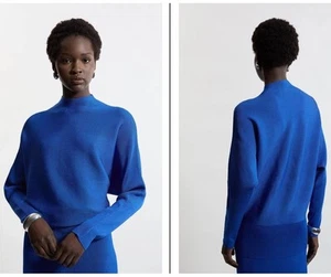 Karen Millen Slinky Drape Batwing Sleeve Small Knit Top Cobalt Blue NWT - Picture 1 of 3