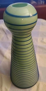 Marthas Vineyard Glassworks 9.5 In Green Vase With Blue Applied Around Vase 2005 - Picture 1 of 4