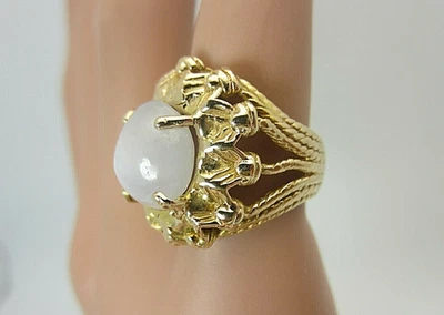 14k Gelbgold Und 4.50 Karat Grau Star Saphir Ring Rosa Klumpen Herren oder Damen - Bild 1 von 4