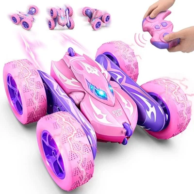 Pink RC Stunt Car 4WD 360° Flip LED Rechargeable Toy for Girls Age 3–9 - Image 1 of 4