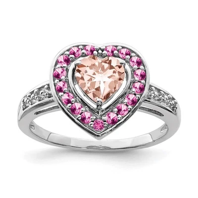 925 Sterling Silver Rhodium Morganite Heart Ring Size 6 - Image 1 of 4