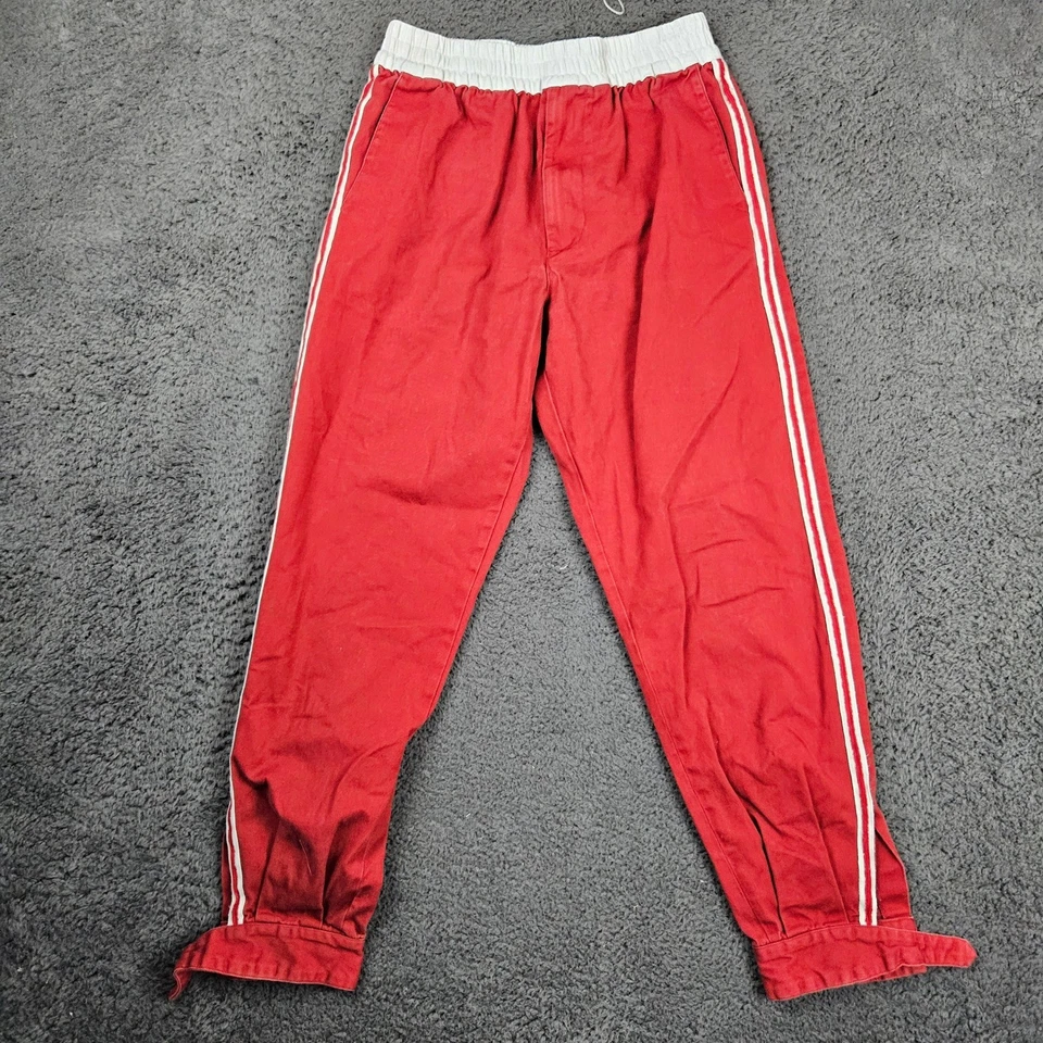 Calça jogger masculina sarja de algodão vermelha Gucci com listras laterais brancas, feita na Itália - Imagem 1 de 4