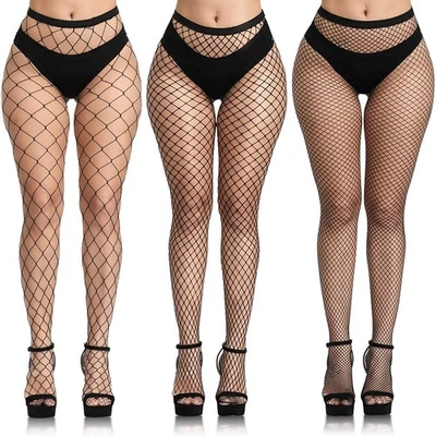 3 pcs black fishnet stockings for women, fishnet tights plus size one size fi... - Image 1 of 3