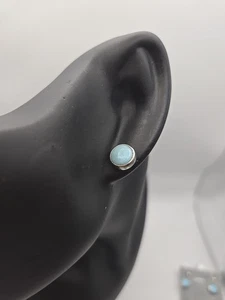 Round Larimar Studs - Picture 1 of 2