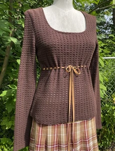 Y2K HÄKELTOP Empire Taille Peek-a-Boo Strick braun Vintage 2000er durchsichtig M/L - Bild 1 von 6