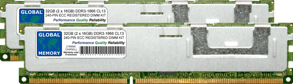 32GB (2x16GB) DDR3 1866MHz PC3-14900 240-PIN ECC REGISTERED RDIMM SERVER RAM KIT - Image 1 of 1