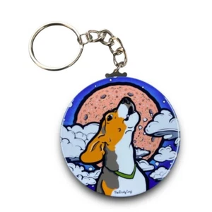 Beagle Dog Full Moon Keychain Handmade Retro Pet Portrait Art Gift Accessory - Picture 1 of 11