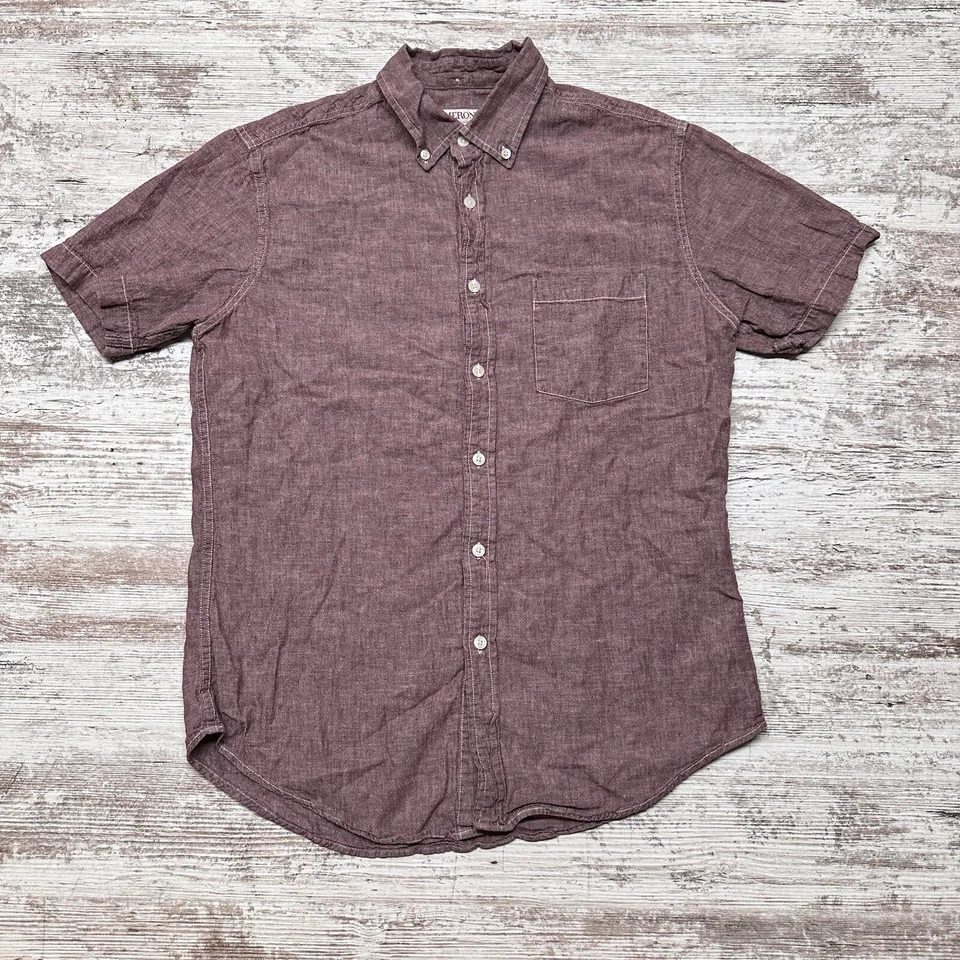 Merona Shirt Mens Medium Red Linen Blend Short Sleeve Button Up Beach Travel - Image 1 of 4