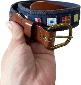 Boys Nautical Embroidered Sailing Flag Leather USA Handmade Belt Size 28 - Picture 1 of 6