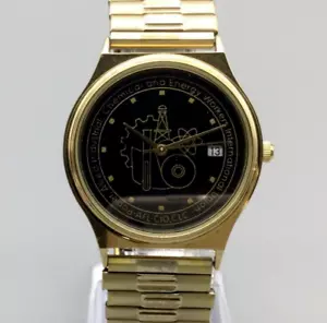Vtg Chemical & Energy Workers Union Watch Unisex Gold Tone Date New Battery - Picture 1 of 15