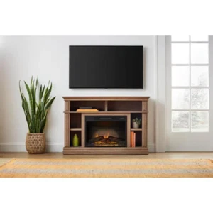 Electric Fireplace TV Stand w/ Remote Control Freestanding Heater 48 in Brown - Picture 1 of 12