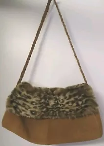 Rare DENNIS BASSO Soft Leather & Cheetah Faux Fur Crossbody Shoulder Bag Purse - Picture 1 of 13