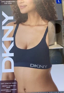 DKNY Women's Seamless Ribbed Bra 2 Pack In pink/Teal New size L - Picture 1 of 2
