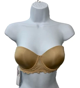 CALVIN KLEIN Seductive Comfort Lace Strapless Convertible Nude Push Up Bra - 32D - Picture 1 of 10