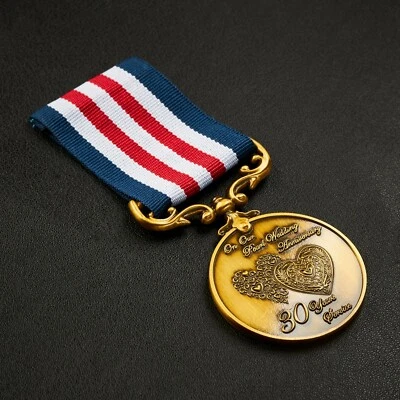 THE COMMEMORATIVE COIN COMPANY Our 30th Pearl Wedding Anniversary Long SERVICE MEDAL. Gold. Gift/Present Wife