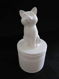 UNPAINTED CERAMIC BISQUE- CAT TRINKLET BOX - Picture 1 of 2