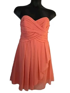 Sz 10 Bridesmaid's Formal Midi Dress. Davids Bridal, Coral Strapless Preowned  - Picture 1 of 6