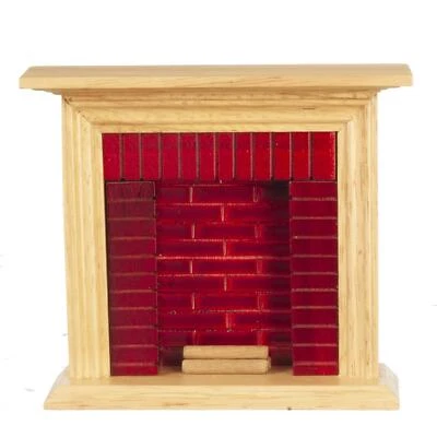 Dolls House Oak & Red Brick Fireplace with Logs Minature 1:12 Scale Furniture - Image 1 of 4