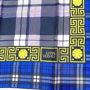 Gianni Versace large scarf Silk 85cm 33″ Scarf logo check pattern purple