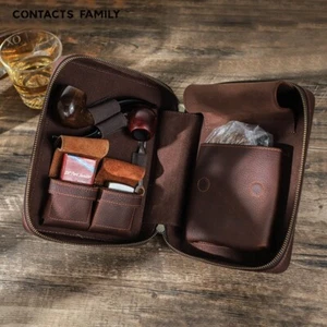 Bolsa de viaje de cuero genuino Estuche de transporte de almacenamiento Bolsa Soporte Bolsillo con cremallera - Imagen 1 de 6