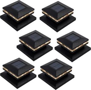 6Pk Outdoor Solar LED Post Cap Lights for Fence Deck Fits 4x4,5x5,6x6 Wood Posts - Picture 1 of 8