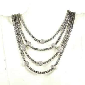 JOHN HARDY Sterling Silver 18k Gold Diamond Pave Stations Four Strand Necklace - Picture 1 of 11