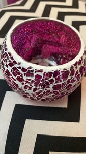 Purple Mosaic Tea Light Holder Crackle Glass Candle Holder Smashed Effect Globe. - Picture 1 of 5