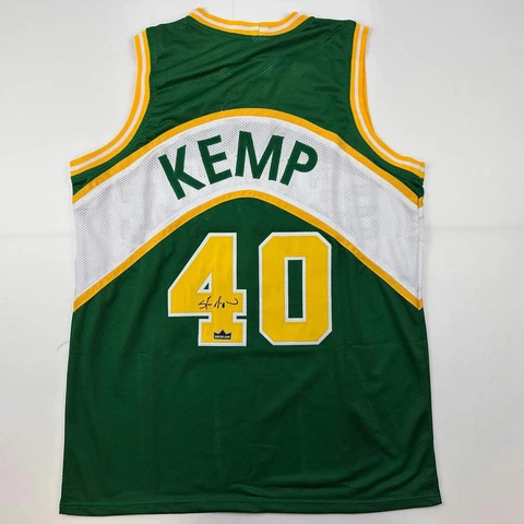 Facsimile Autographed Shawn Kemp Seattle Green Reprint Auto Jersey Size Men's XL Cover