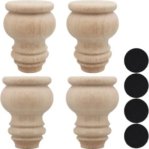3 Tall Solid Wood Furniture Legs Unfinished Bun Feet for Cabinet Sofa Ottoma - Picture 1 of 3