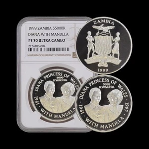 ZAMBIA. 1999, 5000 Kwacha, Silver - NGC PF70 - Top Pop 🥇 Princess Di, Mandela - Picture 1 of 5