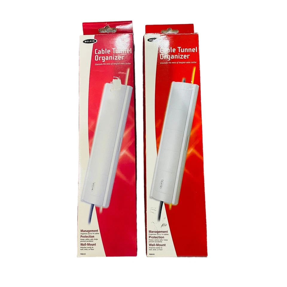 Belkin White F8B020 Cable Tunnel Organizer Desk & Wall Mount Conceal LOT of 2 - Image 1 of 2
