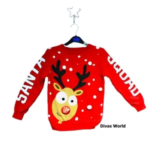 Kids Reindeer Jumpers 3D Nose Girls Boys Christmas Pullover Xmas Gift Primark - Picture 1 of 38