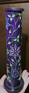 Carved Soapstone Incense Burner Deep Purple Floral. Handmade - Picture 1 of 9
