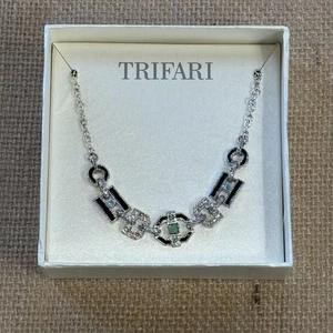 Collana Trifari donna 16" tono argento cristallo nero verde geometrico confezione regalo - Foto 1 di 8