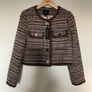 NWT Christian Lacroix Brown & White Boucle Tweed Jacket Blazer M Academia Office - Picture 1 of 12