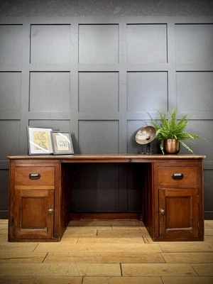 Antique Elm Clerks Desk – Rustic Pine Work Bench / Craft Table / Office Desk - Image 1 of 4