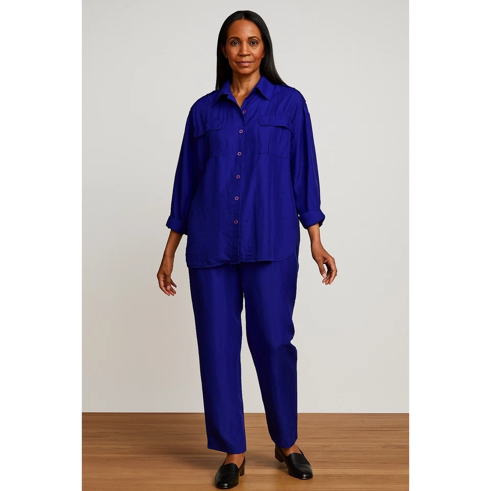 Conjunto Camisa y Pantalones de Seda Colección Pat Argenti Años 90 De Colección - Púrpura, Abotonada Foto 1 de 4